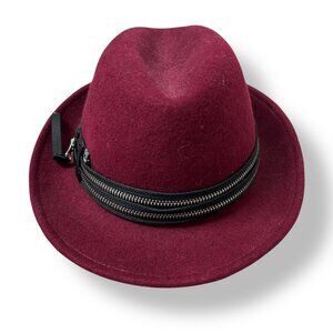 Hatch Womens Hat Burgundy Red Wool Felt with Wrapped Zipper Trim Adjustable OS